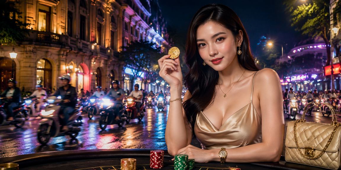 Ánh đèn neon Hà Nội về đêm tạo không khí casino sôi động